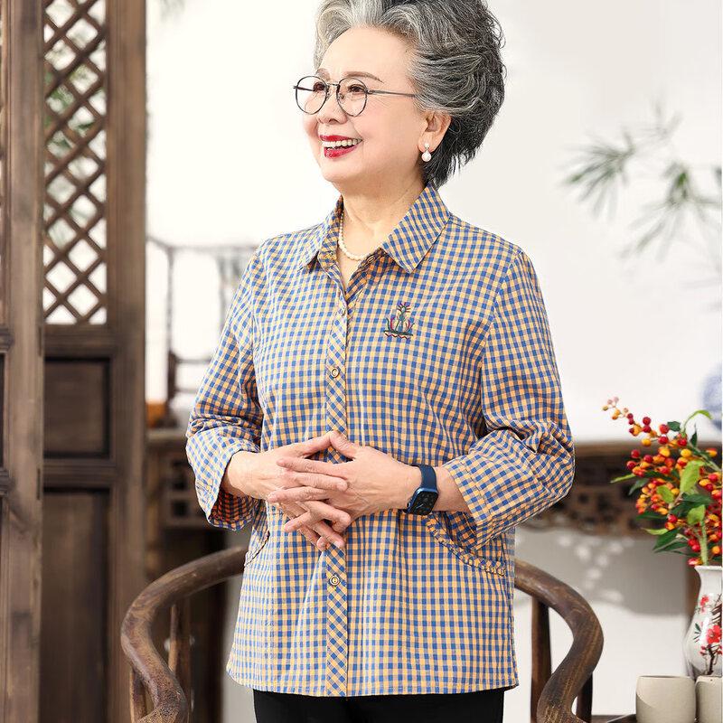 Women's 100% Cotton Casual Shirt for Middle-Aged & Elderly