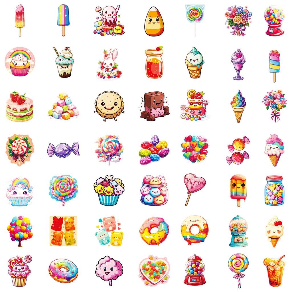 100 Colorful Candy Cartoon Graffiti Stickers Lollipop Ice Cream Diy Decorative Handbook Girl Heart Sticker