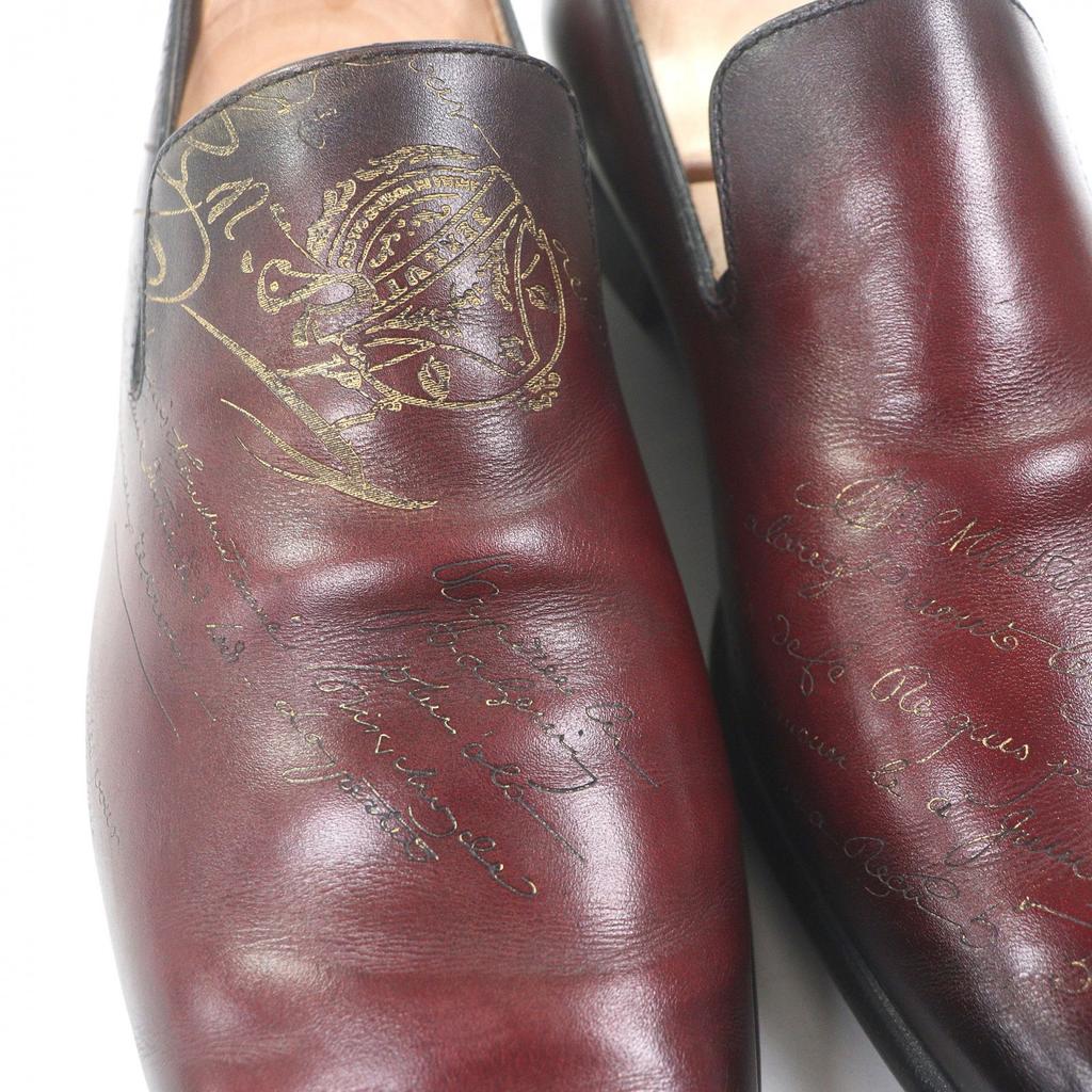 Great BERLUTI loafers Cursive Calligraphy, Scritto Bordeaux leather mens 6.5 Used