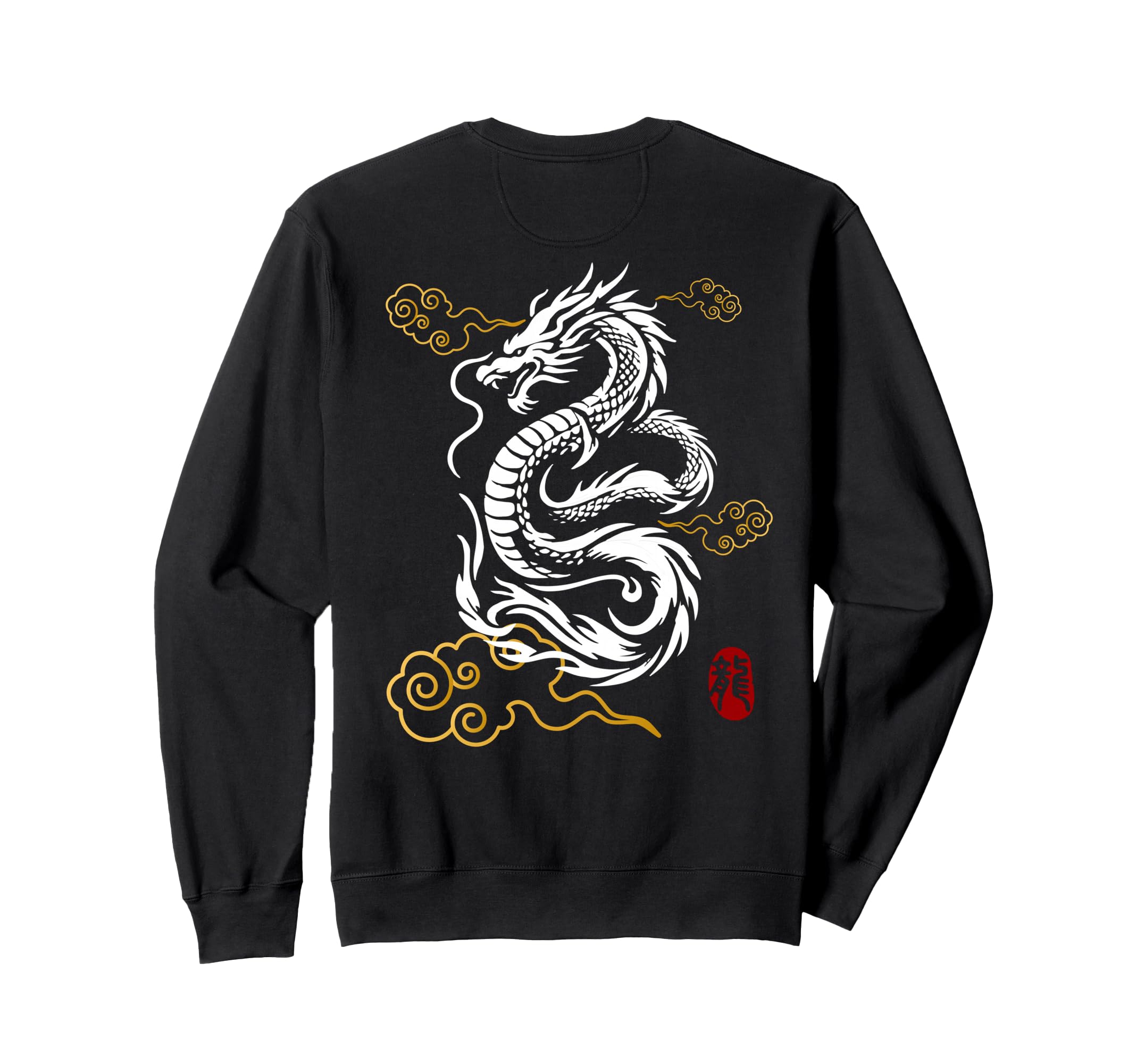 

white Japanese Japanese pattern sweatshirt [Back design] Dragon, dragon, dragon, culture, чорний