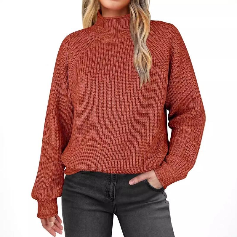 

Solid color pullover turtleneck sweater top long sleeve sweater for women 2XL