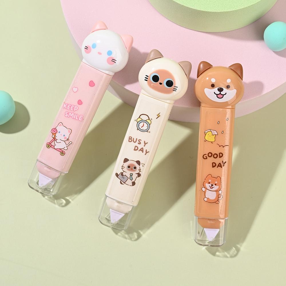 1/4pcs Busy Cat Correction Tape & Glue Stick Cute Cartoon Kitty Dual-side Function Correcting Tapes Adhesive