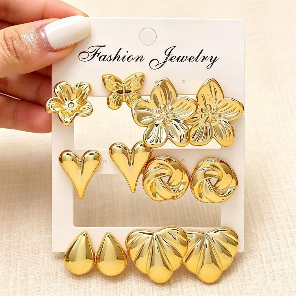 European and American new high-end personality exaggerated CCB stud earrings women's creative retro circle earrings set pair