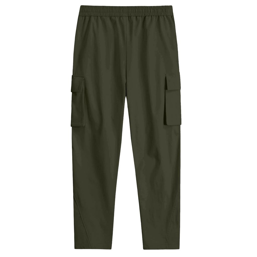 Pantaloni de drumeție pentru bărbați, cargo, cu buzunare multiple și șnur, cu croială dreaptă, casual