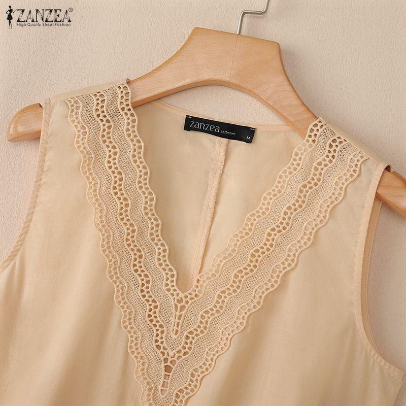 ZANZEA Women Casual Splice V-Neck Loose Sleeveless Tank Tops