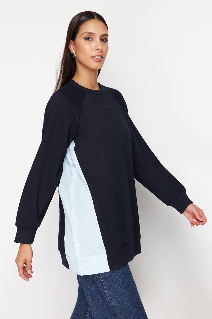 Women's Fashion New Hijab Sweatshirt Navy Blue Woven Piece Knitted Tunic