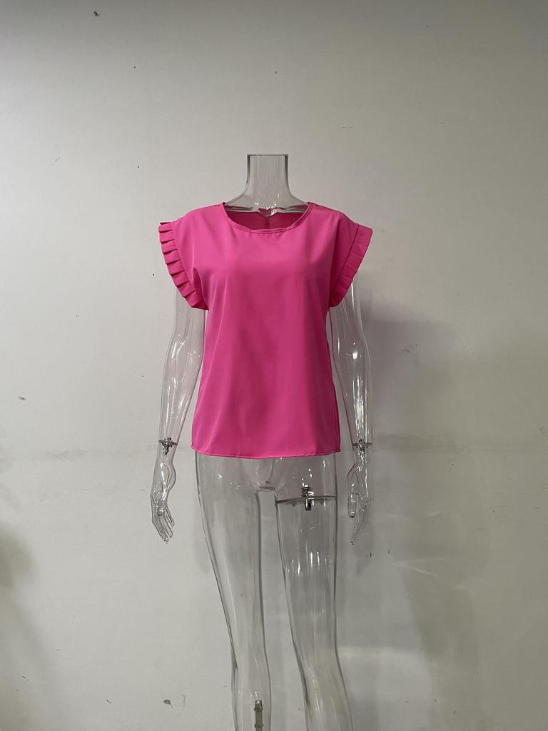 2024 Women's Short Sleeve Round Neck Ruched Blouse - Simple Style