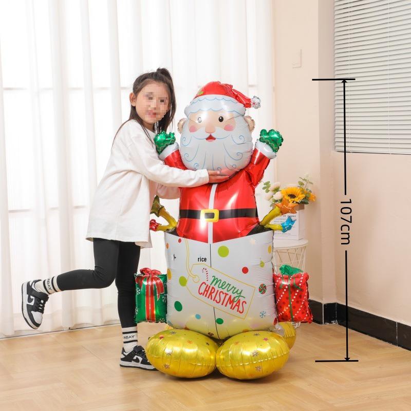 Santa Claus Christmas Decoration Balloons with Sticks and Small Gift Headbands for Kindergarten and Mall Scenes