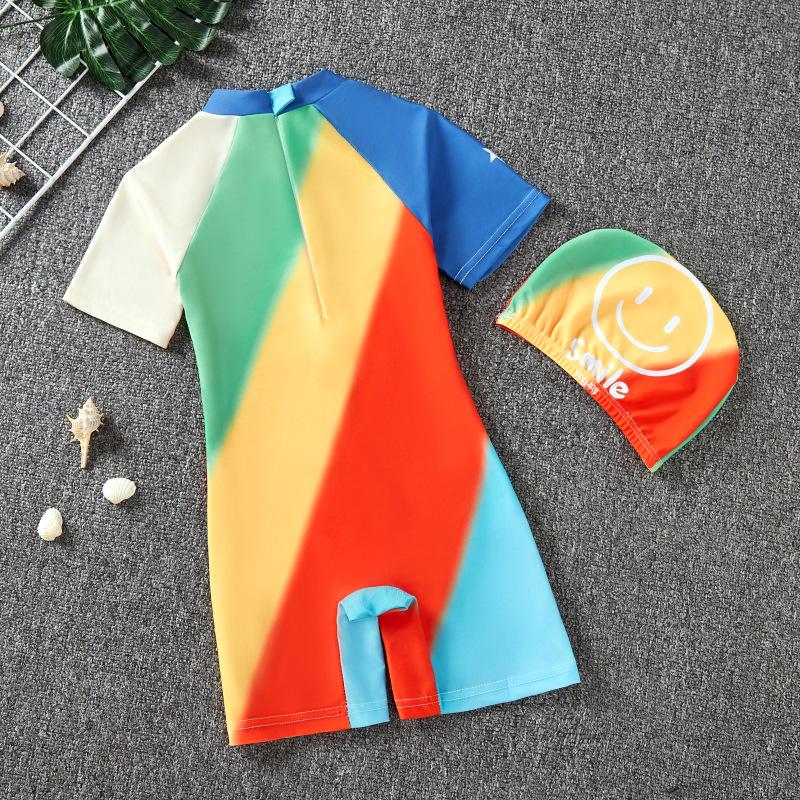 Neue Cartoon-Einteiler-Badeanzüge mit Hüten für Jungen und Kleinkinder