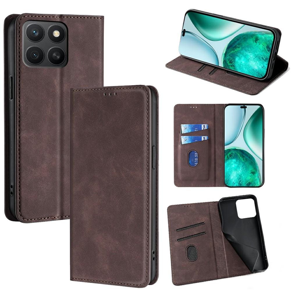

For Honor X8c 4G Case Card Holder PU Leather Magnetic Closing Phone Cover Dark Brown