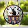 Halloween Reading Ghost Suncatcher Hanging Decoration Black Cat Stained Glass