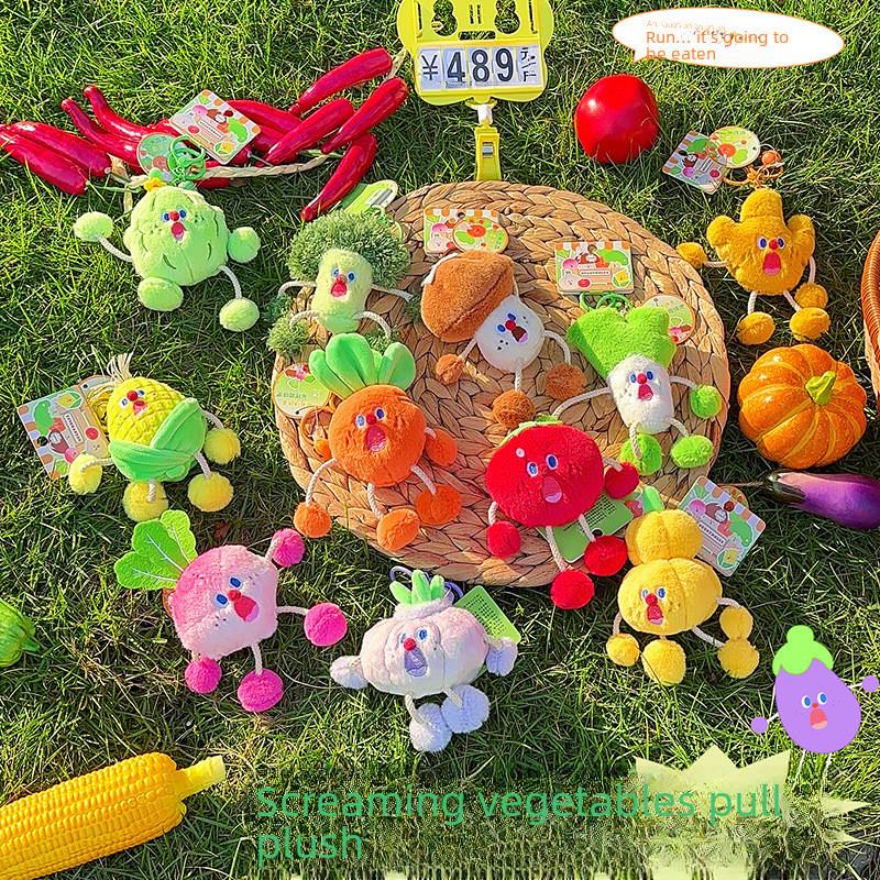 Jinnew Carrots Pumpkins  Screaming Vegetables Plush Keychain Pullstring With