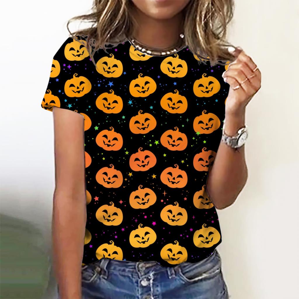 Модная женская футболка с коллекцией тыквы на Хэллоуин с графическим 3D принтом летняя одежда большого размера из полиэфирного волокна M 989₽