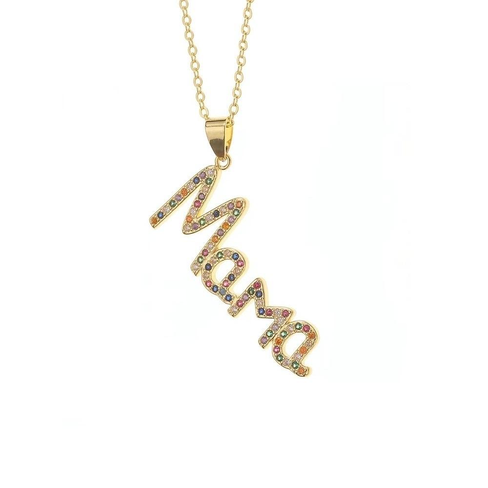 Aesthetic MOM Necklace Jewelry Gift for Mother's Day Trendy Zircon Letter Clavicle Chain Overlay