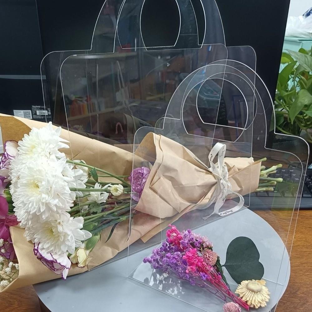 3 Pieces Transparent PET Flower Bouquet Bag Waterproof with Handle Flower Packing Bag Romantic Portable Flower Wrapping Handbag