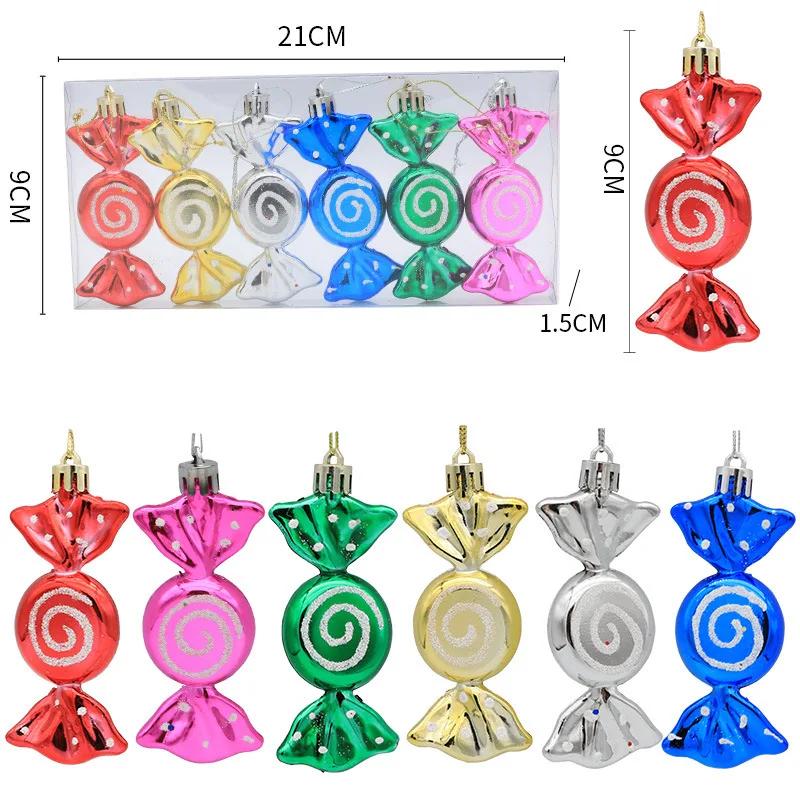 6pcs/box Christmas Candy Pendant Xmas Tree Hanging Ornaments Christmas Decorations For Home 2025 Navidad Noel New Year Kids Gift