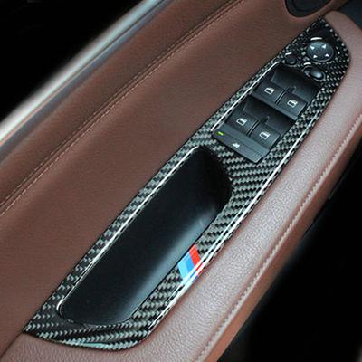 4PCS Carbon Fiber Car Window Switch Lifter Control Panel Frame Decoration Refit Trim Stickers For BMW X5 E70 X6 E71