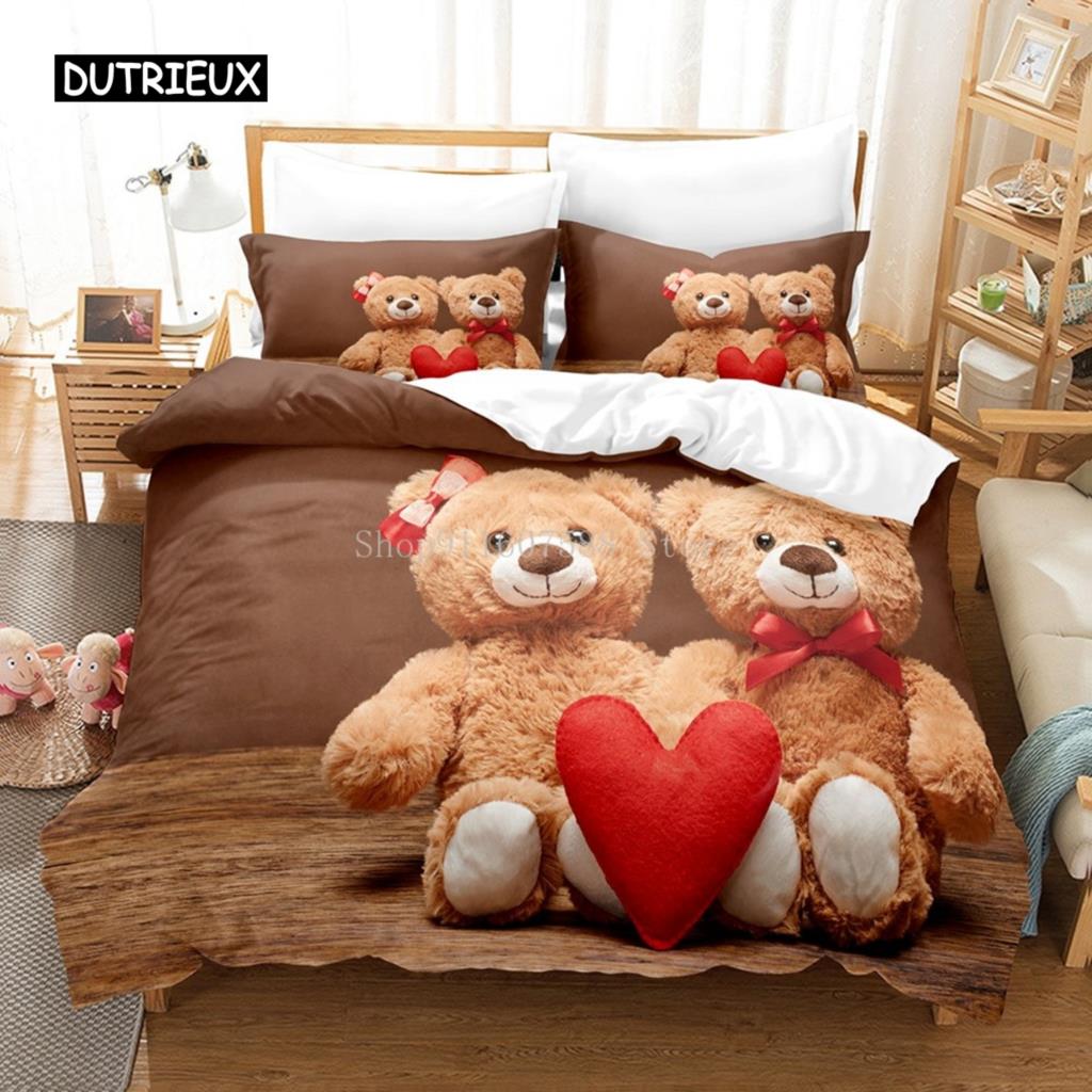 Duvet Cover 3D Printed Cute Teddy Bear Bedding Set and Pillowcase Cartoon Quilt Cover Home Teen Boy Girl Gift Bedroom Decor