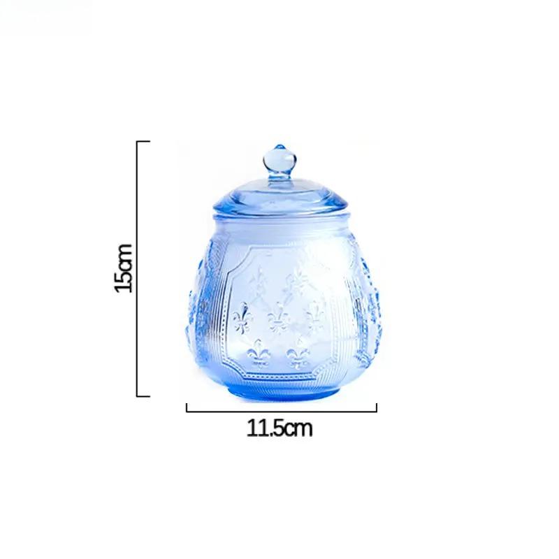 Relief Pattern Glass Storage Jar Tea Coffee Tins Bottle Home Kitchen Retro Snack Candy Jar Storage Container Kitchen Accessories