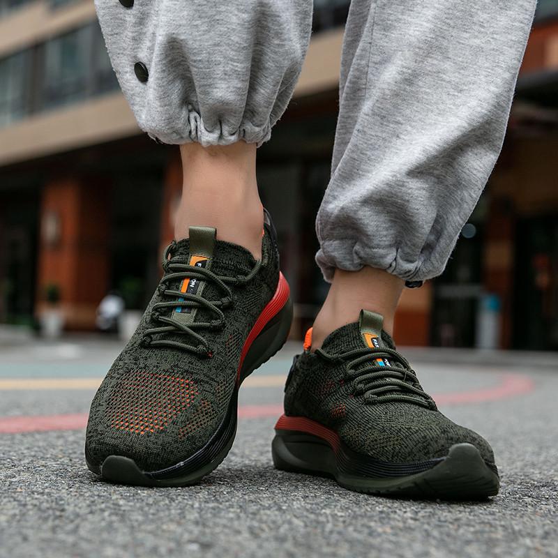 Trendy Grey Light Casual Sneakers Men Shoes Comfortable Socks Running Shoes Low Cut Breathable Mesh Large Size 46 Man Sneakers