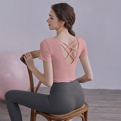 Women's Quick-Dry Pilates & Yoga T-shirt with Built-in Bra - Short Sleeve, Breathable for Gym, Running, and Exercise