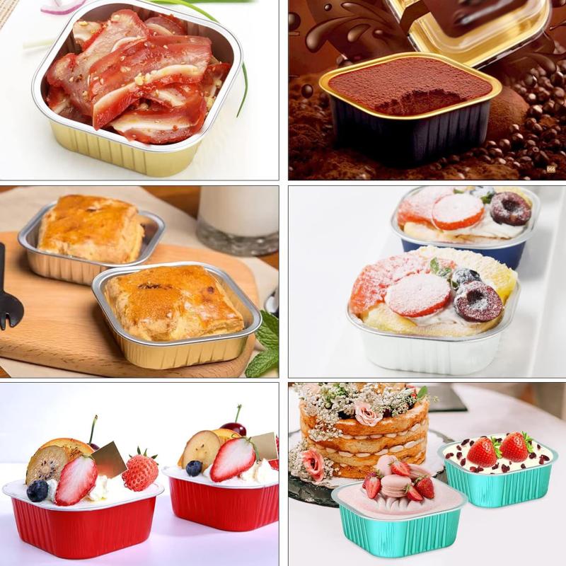 50 Pcs Aluminum Foil Baking Pans Rectangle Cake Cup With Lids Heat Resistant Mini Loaf Pans For Baking Kitchen Accessories