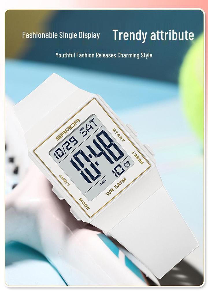 Sanda Lightweight Minimalist Sports Watch: Multi-functional Square Electronic Wristwatch for Men and Women