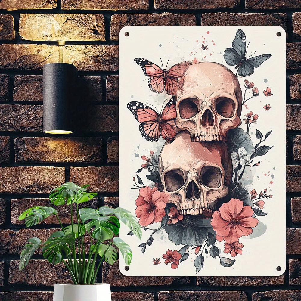 And Floral Skull Metal Tin Sign Waterproof Aluminum Wall Art Decor for Home Bar Farmhouse Halloween Chri