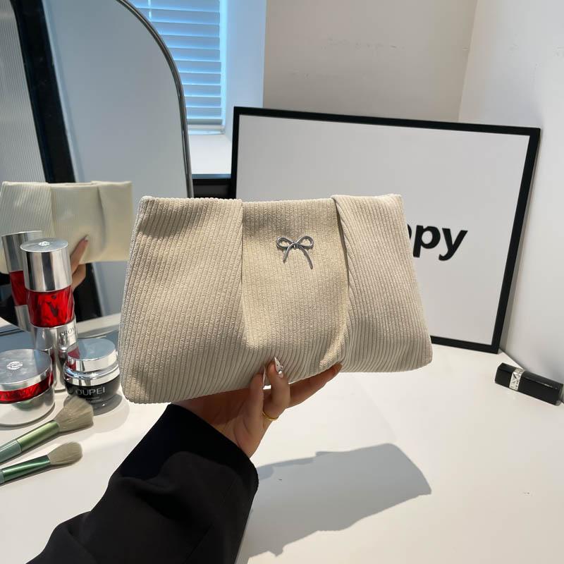Bow Decoration Women Evening Clutch Bag Corduroy Evening Purse Large Capacity Soft Clutch