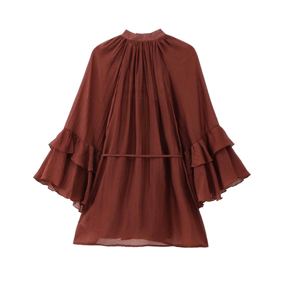 Spring 2025 Women's Elegant Slim Tie-Waist Ruffle Dress