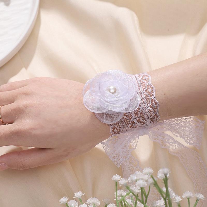 Exquisite Brautjungfer Faux Blume Armband Süße Hochzeit Band Perle Bogen Braut Hand Blumen Party Prom Zubehör Geschenke