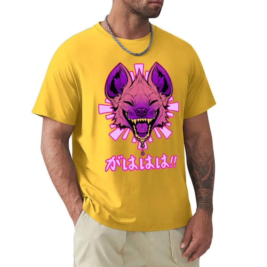 Kawaii Japanese Vaporwave Hyena GAHAHA Furry Wildlife Safari T Shirt Harajuku Short Sleeve T-shirt Cotton Graphics Tshirt Tops