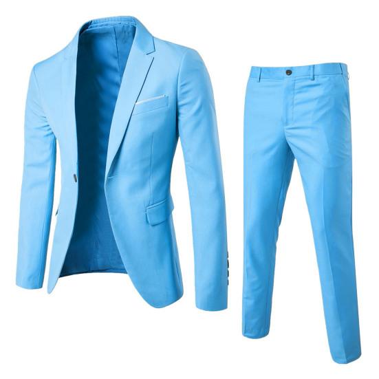 2 Adet/Takım Erkek Slim Fit Takım Elbise Yaka Uzun Kollu Tek Düğmeli Takım Elbise Ceket Orta Bel Uzun Pantolon Takımı Düz Renk İş Kıyafeti