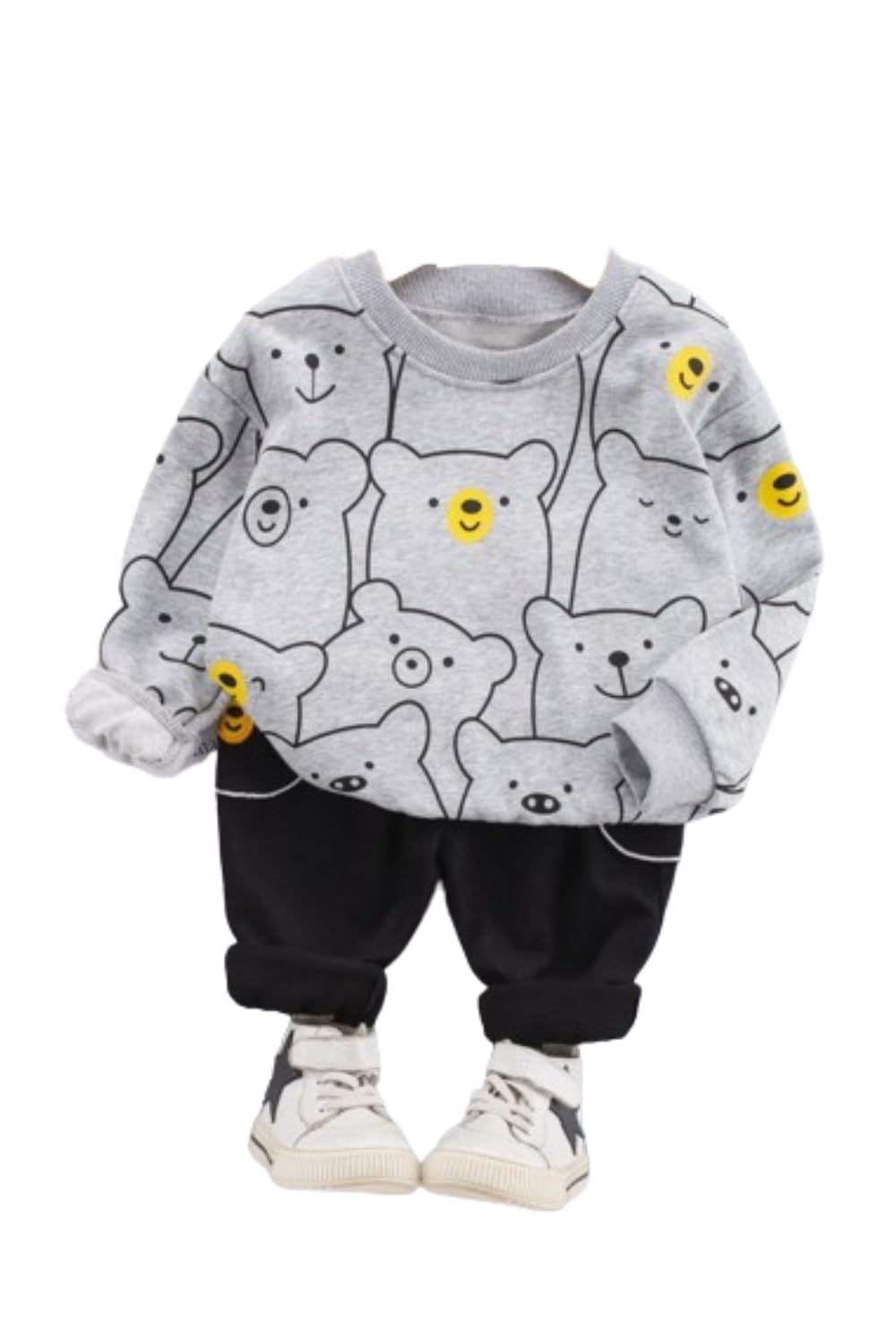 

Серый 90 см Детская одежда для малышей, комплект из 2 предметов, толстовка, верх и низ, толстовка, штаны, длинный рукав, рисунок животного, медведь [EnDast] серый