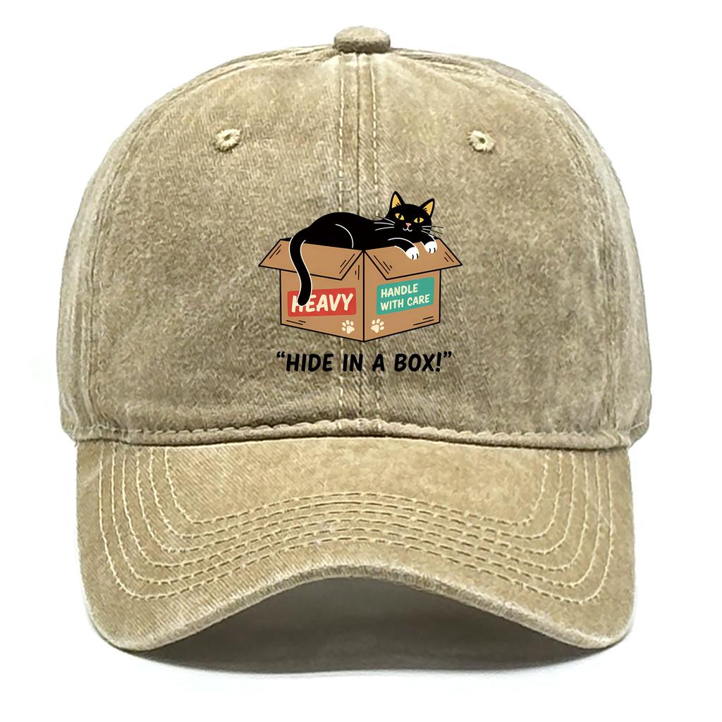 Cartoon Black Cat HIDE IN A BOX Printed Baseball Cap Adjustable Lightweight Baseball Hat All Season Slouchy Flat Cap For Gift