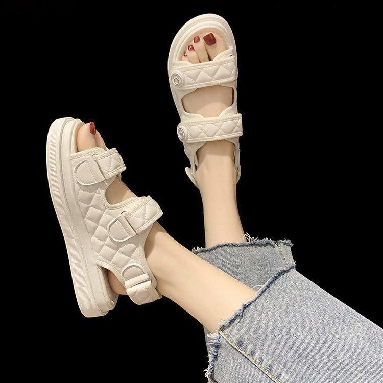 22 Spring and Summer New Cool Slippers Sports Wind One-word Strip Open-toe Velcro