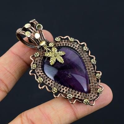 Amethist Edelsteen Koperdraad Omwikkeling Handgemaakte Hanger Sieraden Voor Haar