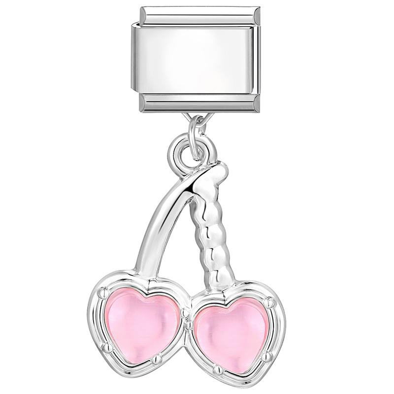New Sweet Pink Zircon Heart Bows Cherry Moon Star DIY Making Bracelet Women Men Stainless Steel 9mm Italian Charm Links Fit