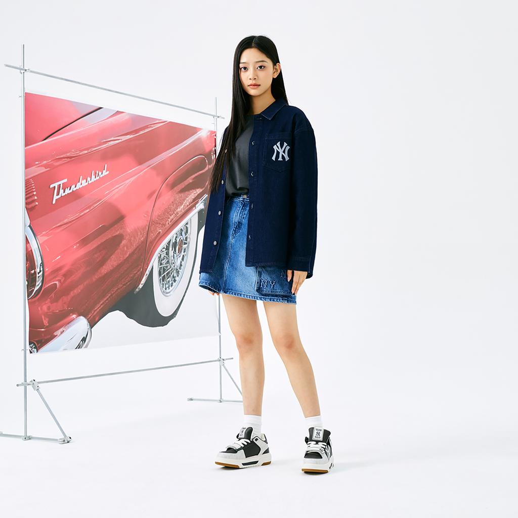 New MLB MONOGRAM Collection New York Yankees 24FW Shirt Unisex Dark Marine Blue 3ADRM0344-50NYD