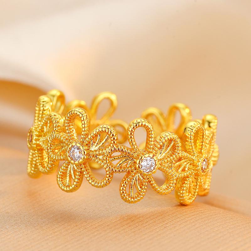 Elegant Zirconia Flower Open Ring: Niche Design, High-End Feel