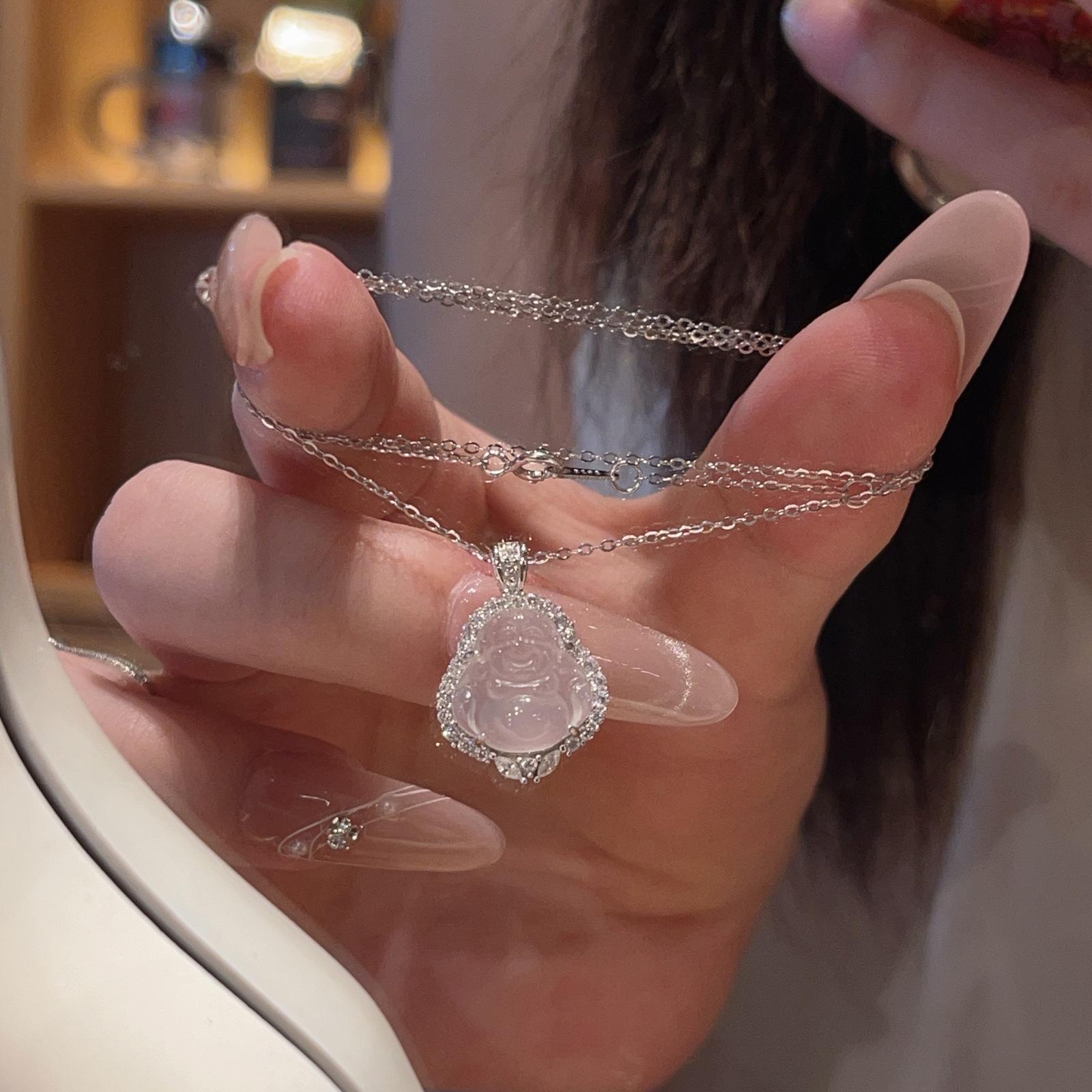 

Подвеска-ожерелье из хальцедона S925 с Буддой Майтреей и агатом – стиль интернет-знаменитости 925 Silver серебряный