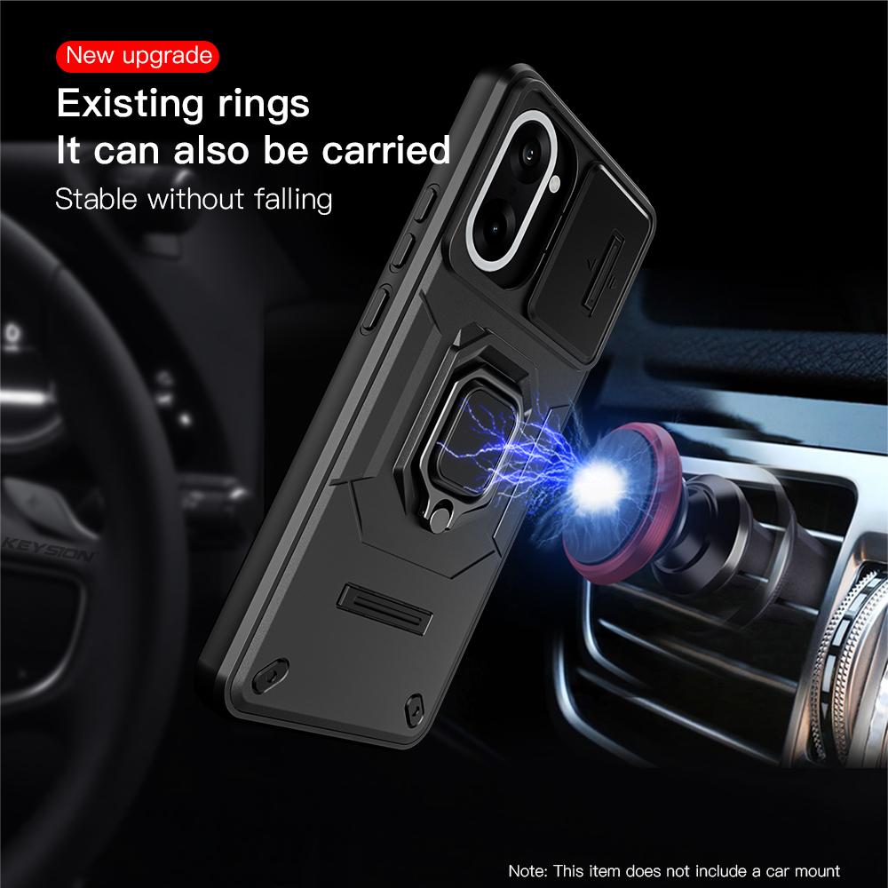 KEYSION Shockproof Case for OnePlus Nord CE5 5G Slide Camera Protection Metal Ring Stand Phone Cover for One Plus 1+ Nord CE 5