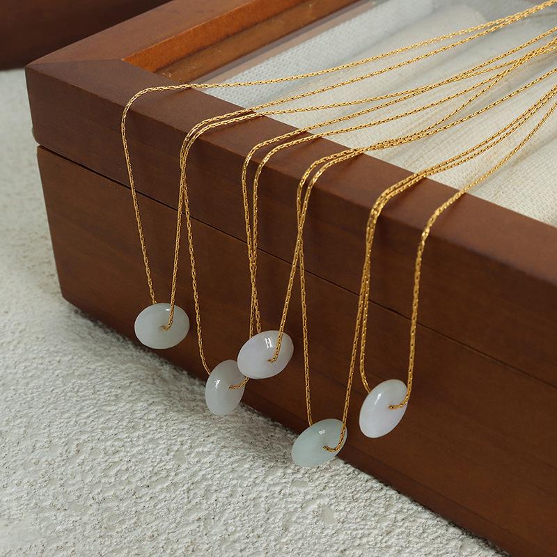 Chinese Style Hetian Jade Pendant Necklace Versatile Personality Temperament Empress Dowager Titanium Steel 18K Gold Hip-Hop Jewelry