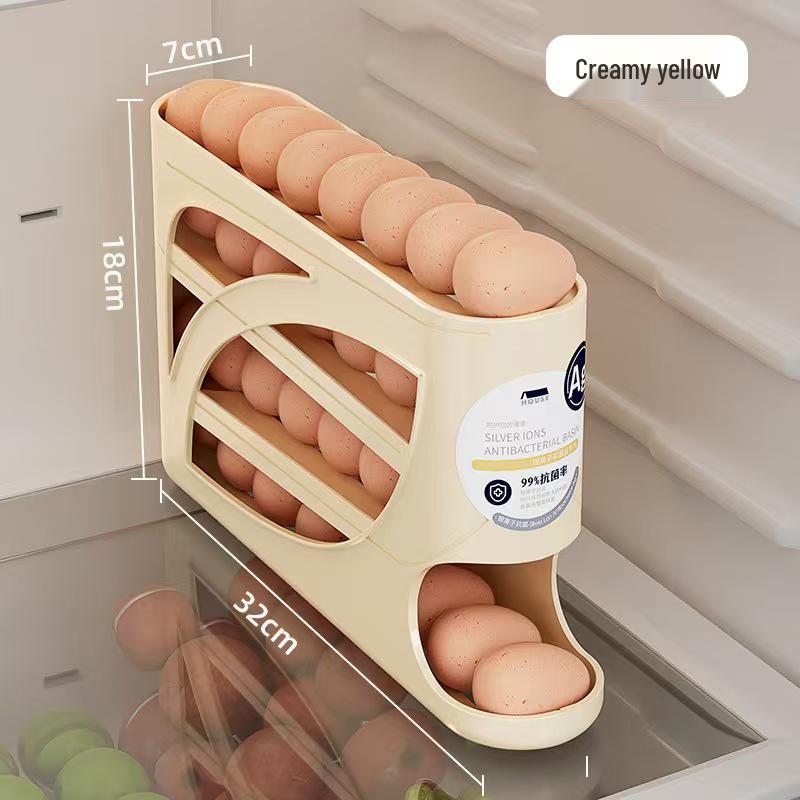 4-Layer Slide Egg Storage Box for Refrigerator Door - Large Capacity Automatic Egg Roller