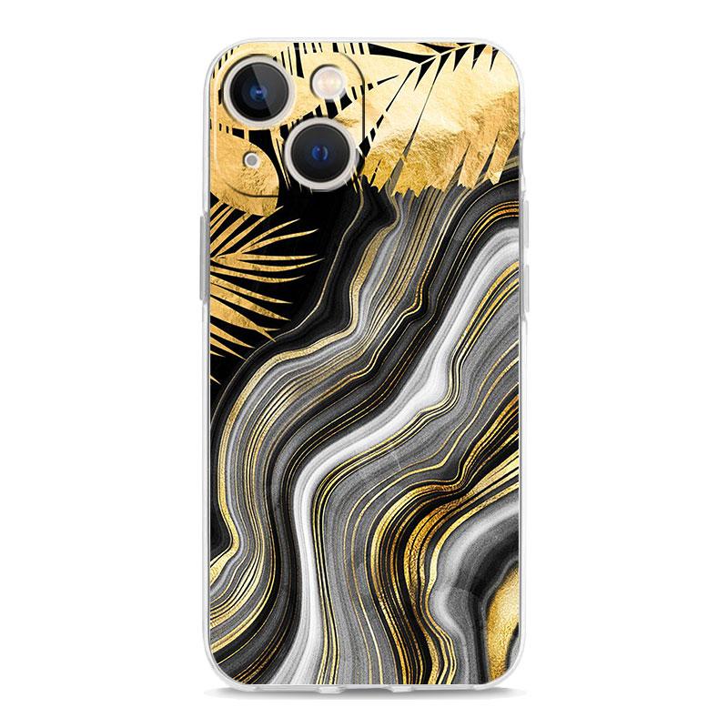 Black Gold marble tropic Luxury Transparent Phone Case For iPhone 15 14 13 12 11 Pro Max XS X XR SE 7 8 Plus Shockproof Cover