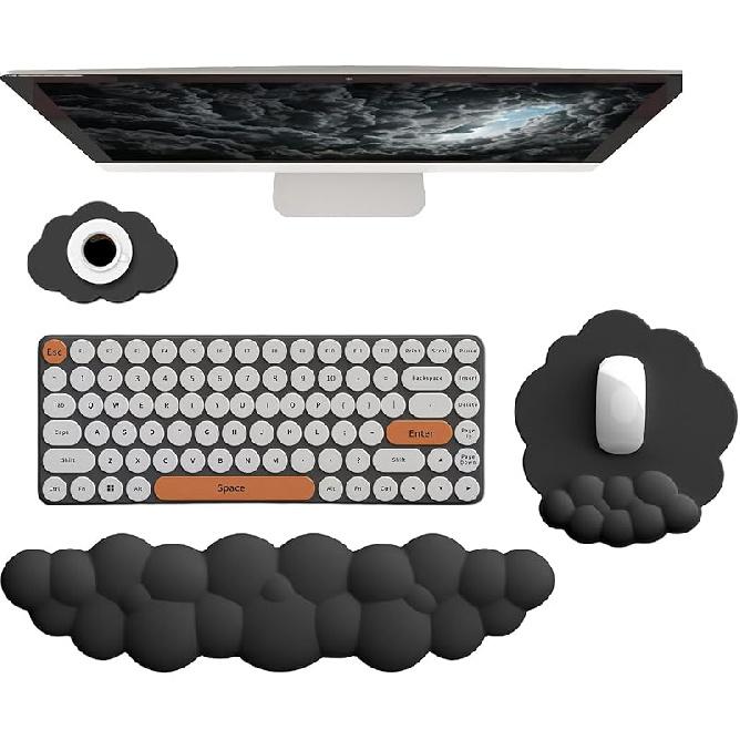 Cloud Keyboard Wrist Rest Purple Mouse Pad with Wrist Rest for Computer Keyboard and Mouse Pad Set Memory Foam PU Base Cute Ergonomic Wrist Pad