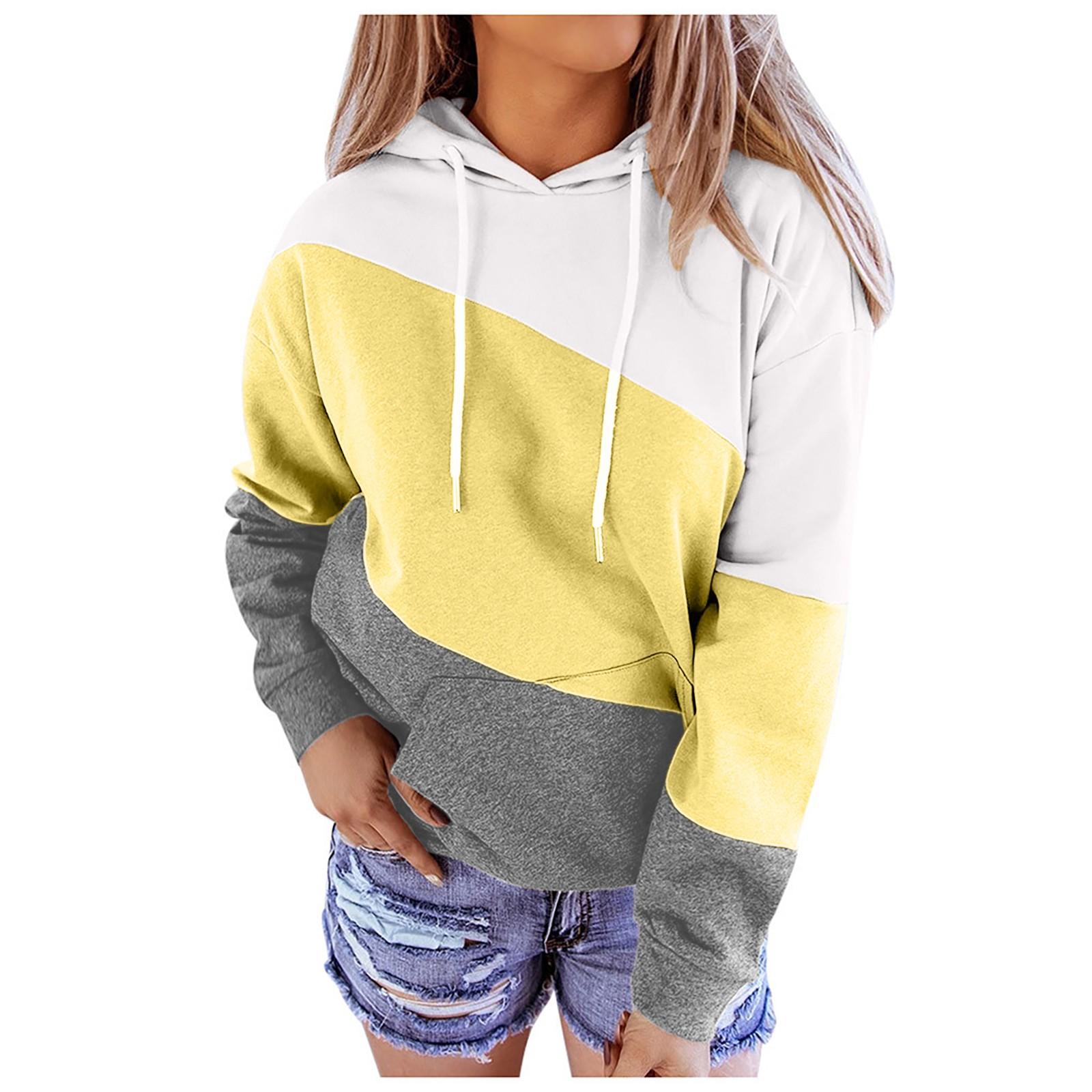 

Women s Casual O-Neck Contrast Color Long Sleeve Top Pullover Sweatshir XL жовтий