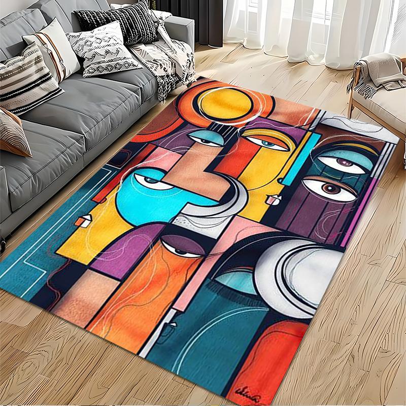Abstract Multicolor Faces Non-slip Rug—Suitable for Living Room and Bedroom Sofas