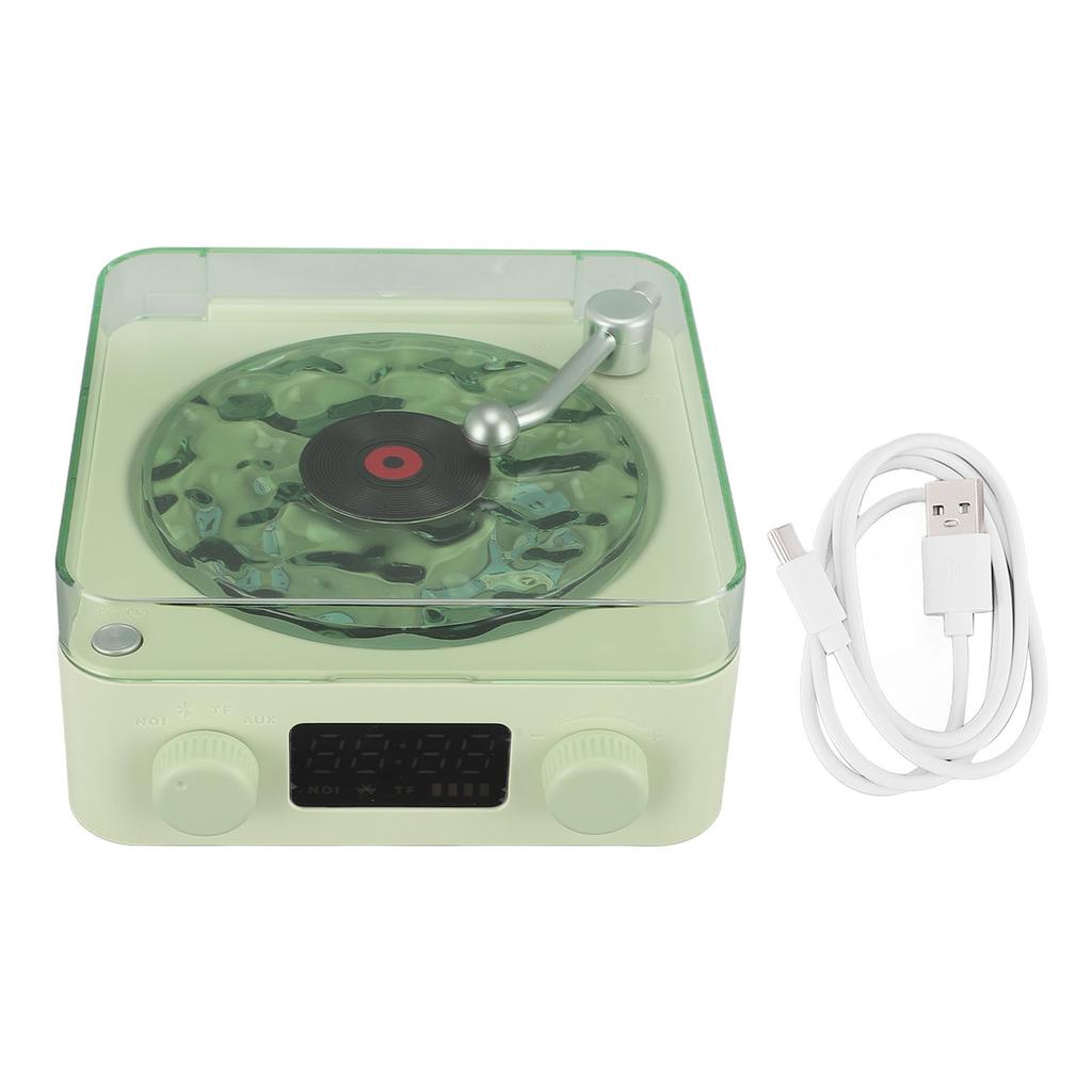 Record Player Style Bluetooth Speaker with Night Light and Time Display 3 In 1 Multifunction Small Stereo Wireless Speaker