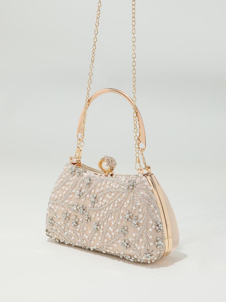 Gorgeous and Shiny Heavy Handmake Diamond-studded Rhinestones Beaded Flower Pattern Hand Party Wedding Evening Bag